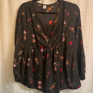 Women’s black floral long sleeve dress blouse